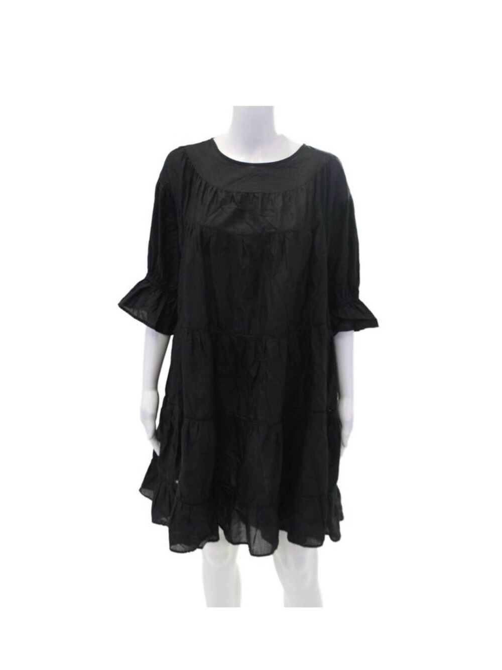 Merlette Womens Cotton Crew Neck Short Sleeve Tiered A-Line Dress Black Size M